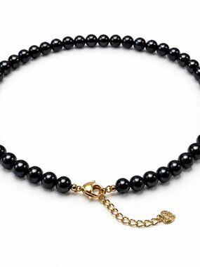 Pearl-23--AA Genuine Black Freshwater Pearl Choker Necklace